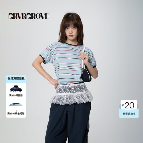 【博主同款】GROVE官方旗舰店春夏款女条纹短袖t恤GCM5TS08