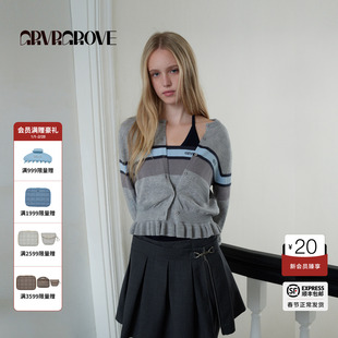 GROVE官方旗舰店2026PS春季款长袖毛衣开衫撞色条纹 GP26KNC25