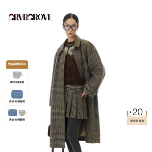 外套格纹女宽松大衣 新长款 GCW5CT01 WT冬季 GROVE官方旗舰店