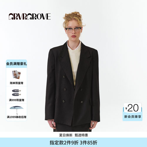 GROVE官方旗舰店 FW秋季款西装外套韩版条纹廓形女GF5JK02M