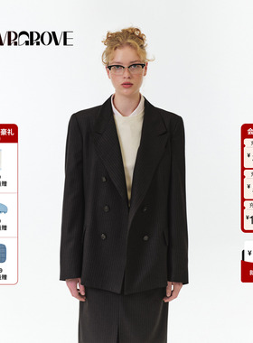 GROVE官方旗舰店 2025FW秋季新款西装外套韩版条纹廓形女GF5JK02M