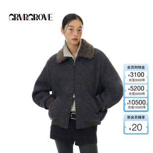 复古宽松翻毛领夹克外套GCW5JP02 新款 GROVE官方旗舰店 2025WT冬季