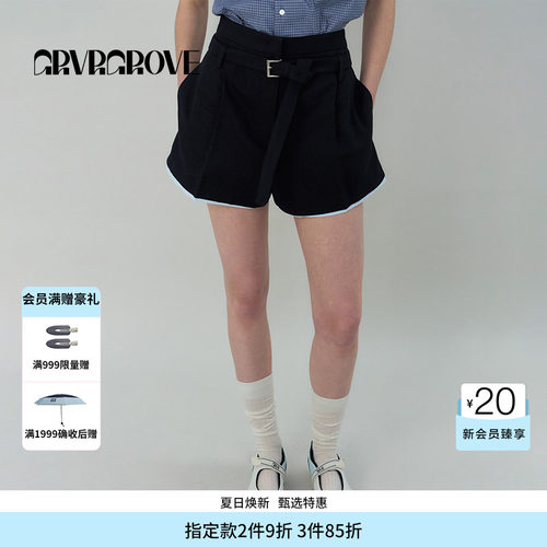 GROVE官方旗舰店SS春夏款女士假两件梭织短裤GS5PT26M