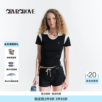 GROVE官方旗舰店HS夏日款撞色短袖polo衫翻领上衣 GM5TS07M