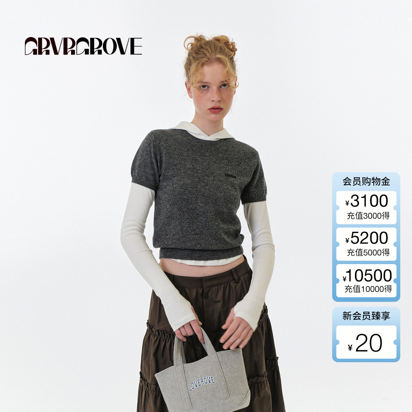 GROVE官方旗舰店2025FW秋季新款圆领短袖针织衫女款 GF5KN07J