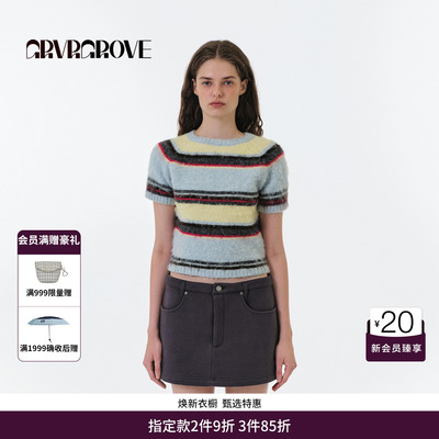 GRVR GROVE官方旗舰店 FW秋季款条纹短袖针织衫女 GF5KN26J