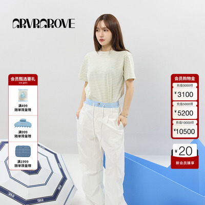 GROVE官方旗舰店女士2025SS春夏新款条纹圆领短袖T恤 GCM5TS01