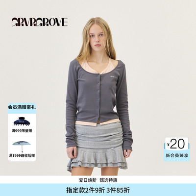 GROVE官方旗舰店2026PS春季新款长袖T恤挂脖开衫短款女 GP26CAK01
