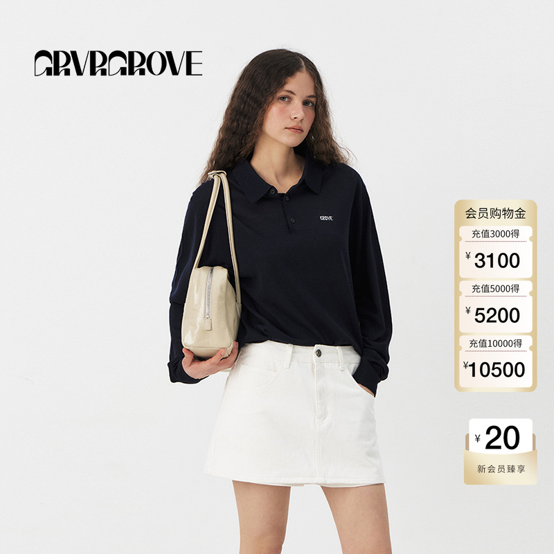 GROVE官方旗舰店2025PS春季新款翻领毛织套头休闲针织衫GS5KN01J