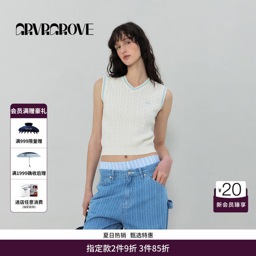 GRVR GROVE官方旗舰店SS春夏款女士V领针织衫无袖背心GR5KN03C