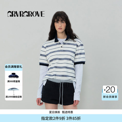 【博主同款】GROVE旗舰店SS春夏款女士条纹短袖polo衫t恤GR5TS03C