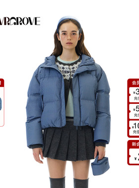 GROVE官方旗舰店 2025WT冬季新款格纹短款羽绒服外套女 GCW5DJ01