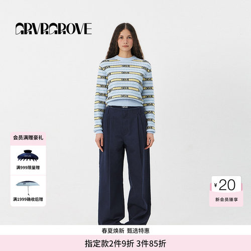 GROVE官方旗舰店PS春季款女士条纹针织套头衫休闲GS5KN09C