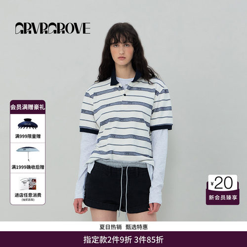 【博主同款】GRVR GROVE官方旗舰店条纹短袖polo衫t恤GR5TS03C