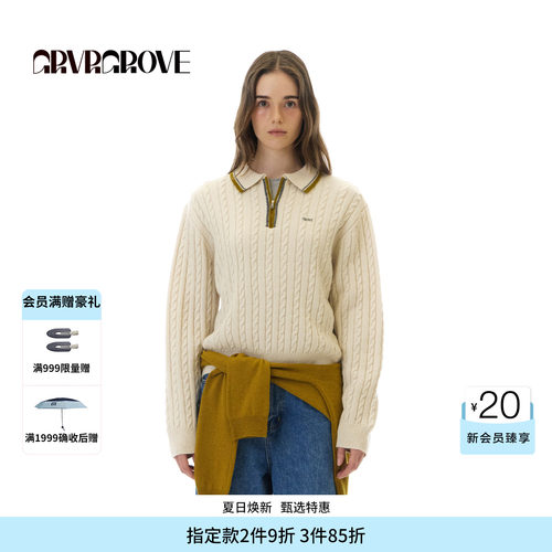 GROVE官方旗舰店 WT冬季款翻领毛织长袖撞色拉链女GCW5KN16