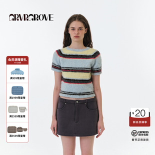 GROVE官方旗舰店 2025FW秋季款条纹短袖针织衫女 GF5KN26J