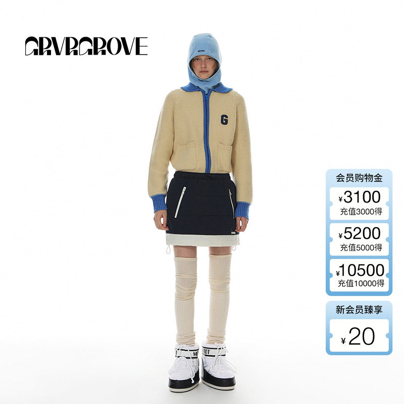 GROVE拼色短款毛衣开衫