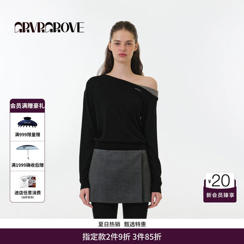 【博主同款】GRVR GROVE官方旗舰店长袖斜肩套头针织衫 GF5KN04C