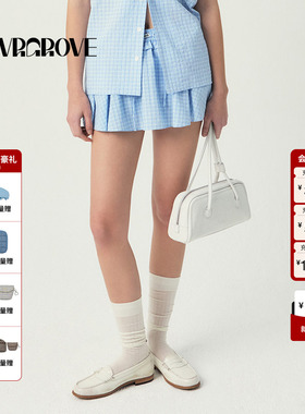 GROVE官方旗舰店2025SS春夏新款女士格纹梭织裙裤 GS5SK19M