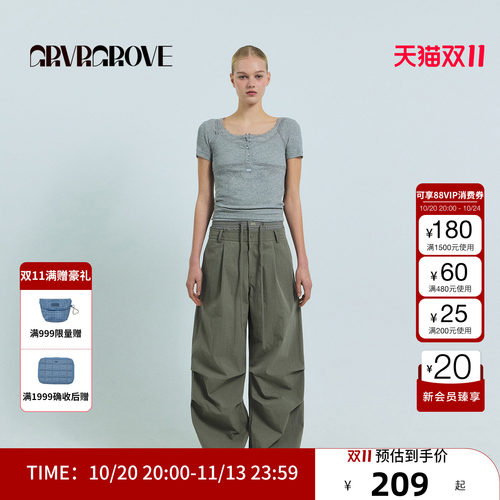 GRVR GROVE官方旗舰店26SS春夏韩系短袖T恤花边大领口 GS26TSK23