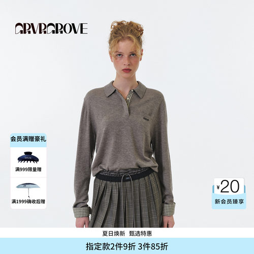 GROVE官方旗舰店 FW秋季款翻领毛织长袖女款上衣 GF5KN02C