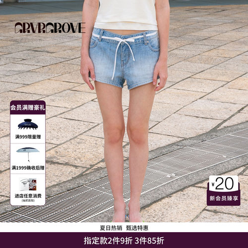 GRVR GROVE官方旗舰店夏款浅牛仔短裤女休闲 GM5DB01J