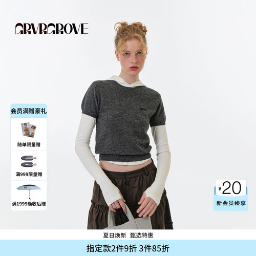 GROVE官方旗舰店FW秋季款圆领短袖针织衫女款 GF5KN07J