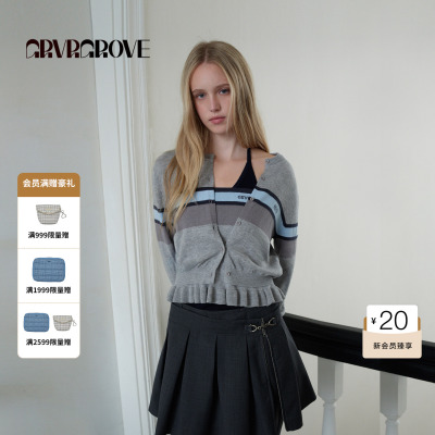 GROVE官方旗舰店2026PS春季款长袖毛衣开衫撞色条纹 GP26KNC25