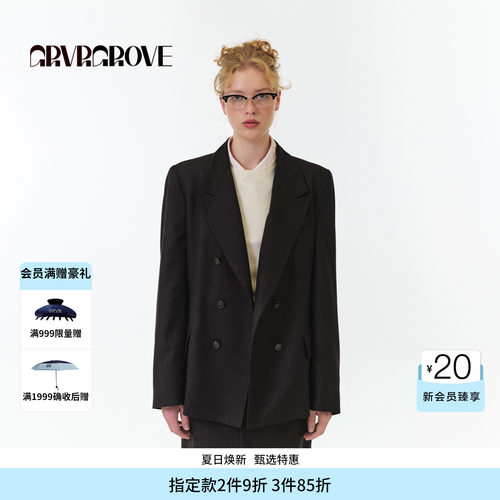GROVE官方旗舰店 FW秋季款西装外套韩版条纹廓形女GF5JK02M