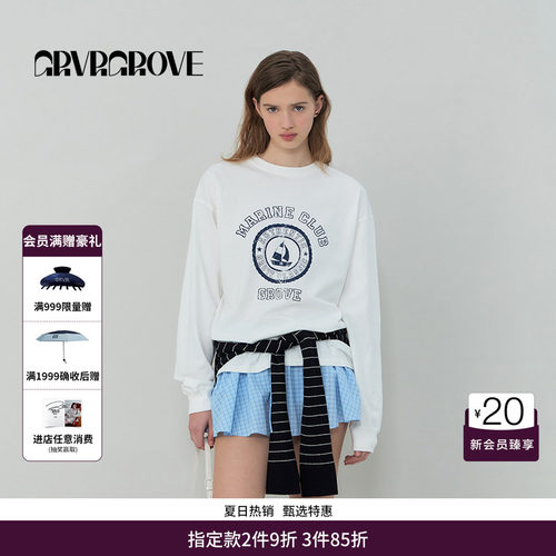 GRVR GROVE官方旗舰店SS春夏款女士圆领长袖T恤GS5SW52M