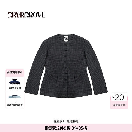 GROVE官方旗舰店 FW 秋季新品圆领外套复古格纹 GCF5CT01