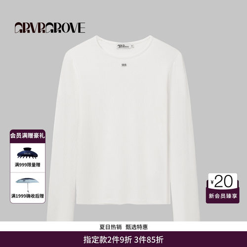 GRVR GROVE官方旗舰店FW秋季款长袖圆领打底衫女款t恤 GCF5TS01