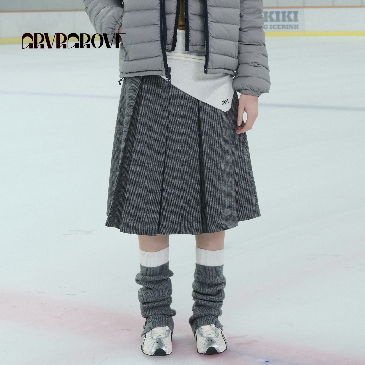 GROVE官方旗舰店 2025WT冬季新款中长款百褶裙长半裙下装GCW5SK04