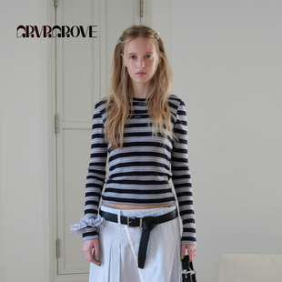GROVE官方旗舰店2026PS春季新款长袖T恤撞色边圆领打底GP26TSK12