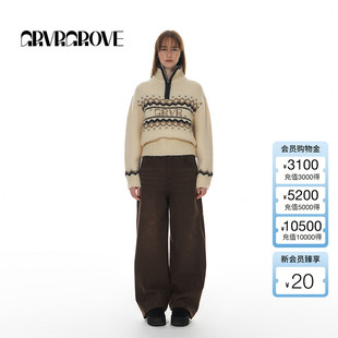 半开领毛织套头撞色翻领日常叠穿长袖 GROVE官方旗舰店女冬季 新款