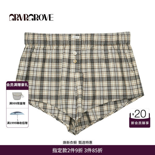GRVR GROVE官方旗舰店 FW秋季款韩系格纹梭织短裤女 GCW5PT04