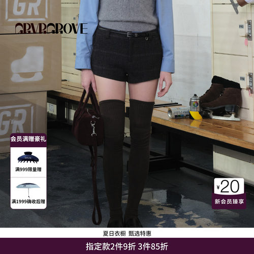 GRVR GROVE官方旗舰店 WT冬季款格纹梭织短裤韩系 GCW5PT02