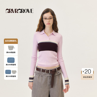 GROVE官方旗舰店2026PS春季新款条纹polo衫翻领长袖针织GP26KNC28