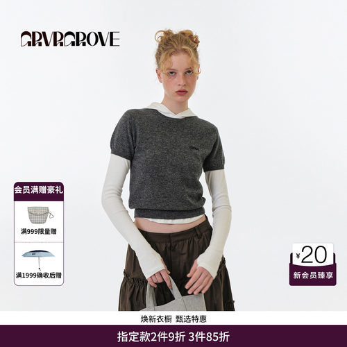 GRVR GROVE官方旗舰店FW秋季款圆领短袖针织衫女款 GF5KN07J