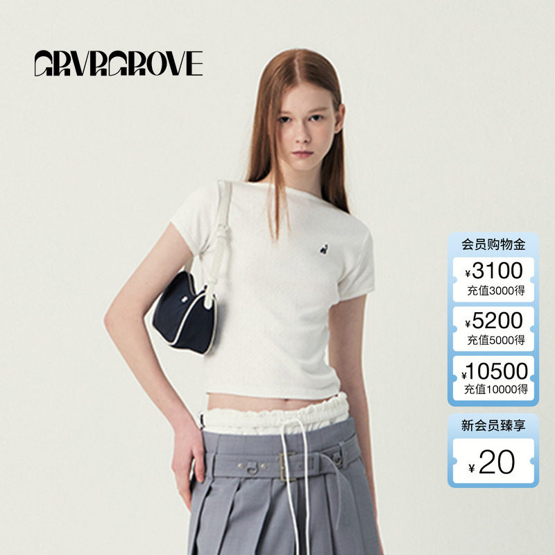GROVE官方旗舰店2025SS春夏新款女士小帆船短袖T恤GS5TS25M