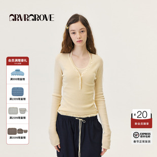 GROVE官方旗舰店2026PS春季新款长袖T恤V领打底衫 GP26KNE12