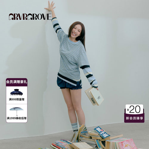 【林娜琏同款】GRVR GROVE官方旗舰店26PS春短袖条纹T恤GP26TSC21