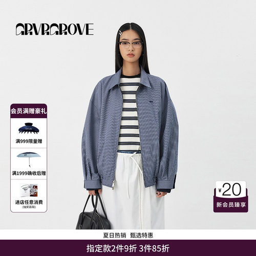 GRVR GROVE官方旗舰店PS春季款女梭织翻领夹克格子外套 GS5JP02M
