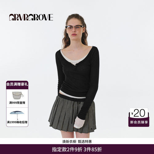 GRVR GROVE官方旗舰店 2025FW秋季款亨利领长袖T恤女款 GF5TS07M