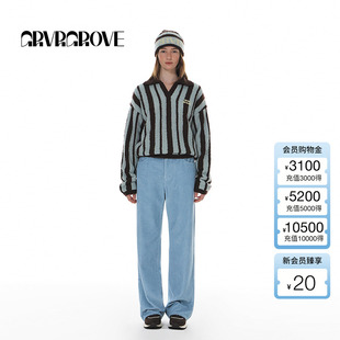 竖条纹翻领毛织套头撞色立领慵懒风长袖 GROVE官方旗舰店冬季 新款