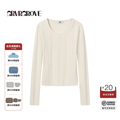 GROVE官方旗舰店2026PS春季新款长袖T恤大领口打底衫 GP26TSK60