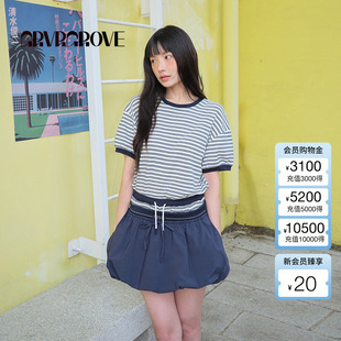 复古撞色t恤BM5TS04M 女条纹短袖 GROVE官方旗舰店2025BS夏季 新款