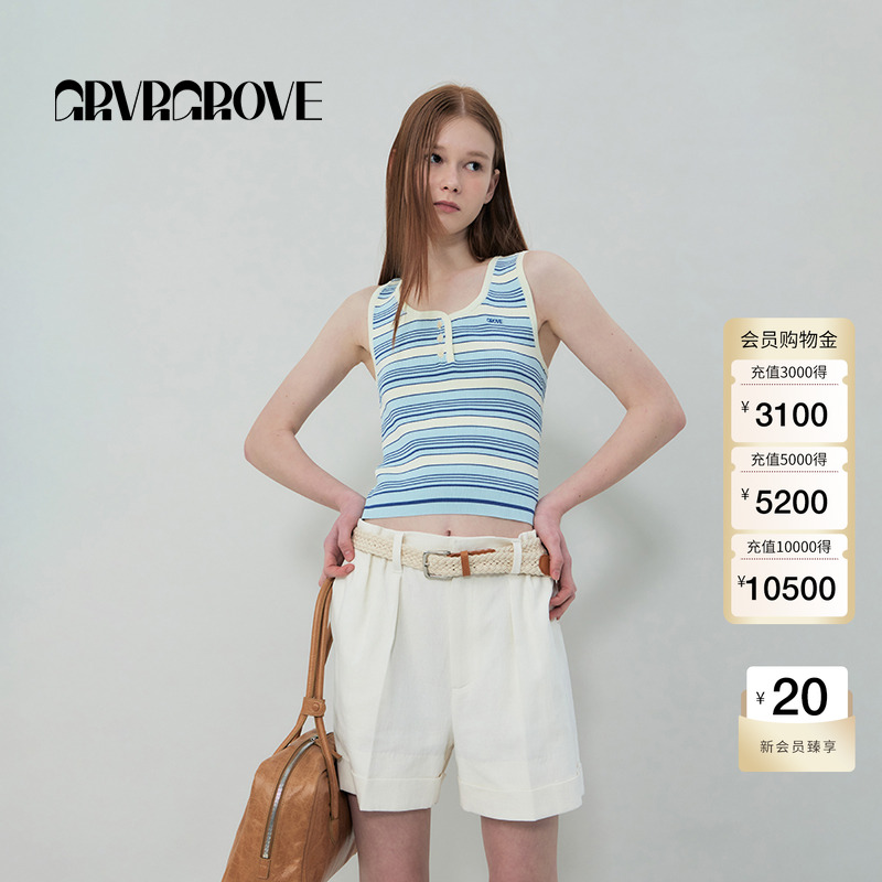 GROVE官方旗舰店2025SS春夏新款女士条纹针织衫背心 GR5KN05C