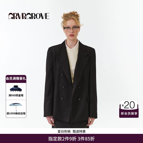 GRVR GROVE官方旗舰店 FW秋季款西装外套韩版条纹廓形女GF5JK02M