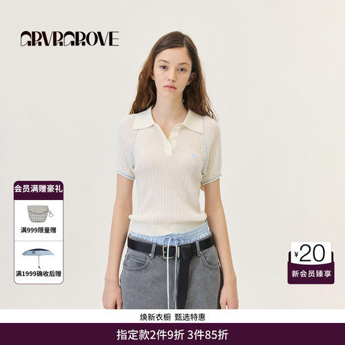 GRVR GROVE官方旗舰店26PS春季短袖针织衫翻领撞色短GP26KNC63